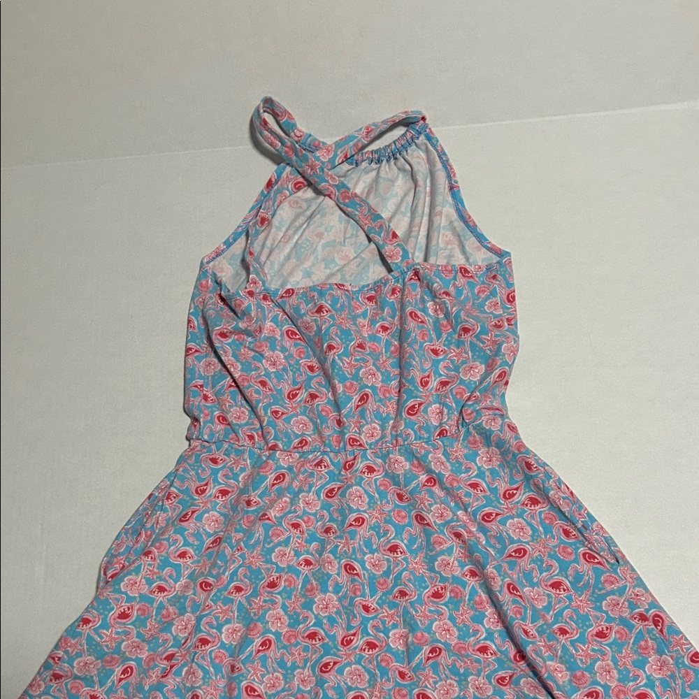 American Girl Floral Halter Dress Flamingos pattern Pink and Blue - Picture 4 of 9
